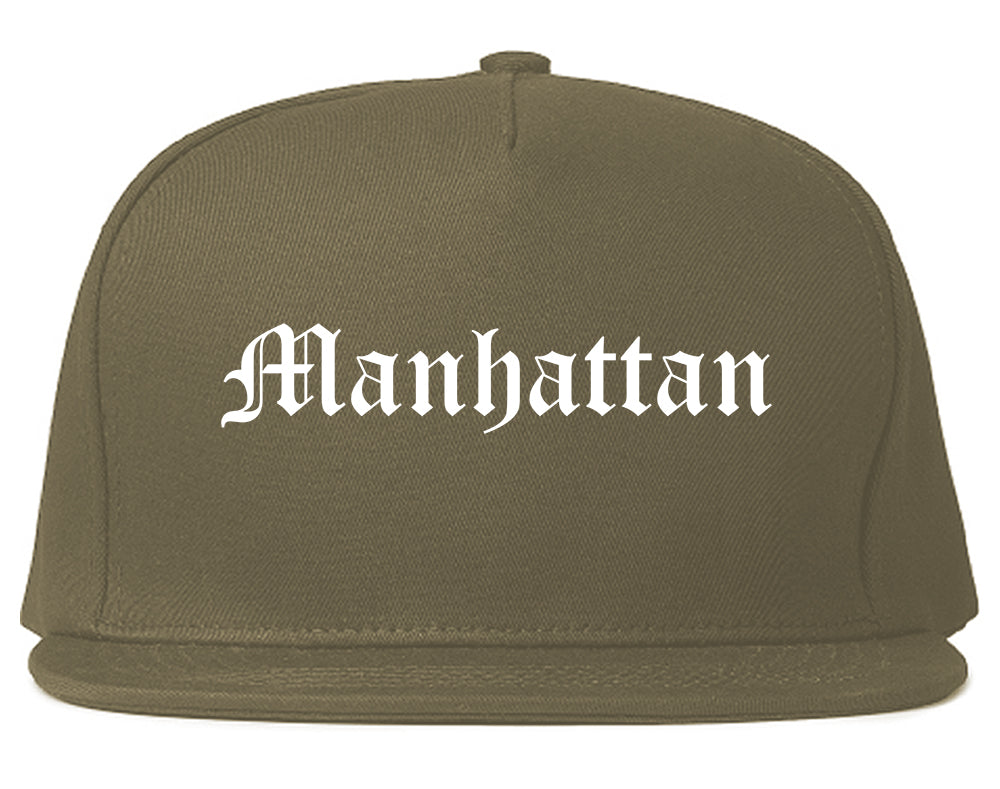 Manhattan Illinois IL Old English Mens Snapback Hat Grey