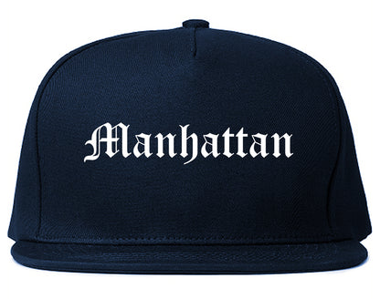 Manhattan Illinois IL Old English Mens Snapback Hat Navy Blue