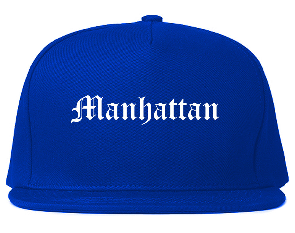 Manhattan Illinois IL Old English Mens Snapback Hat Royal Blue