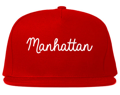 Manhattan Illinois IL Script Mens Snapback Hat Red