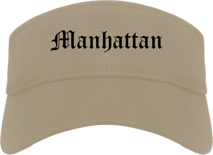Manhattan Illinois IL Old English Mens Visor Cap Hat Khaki