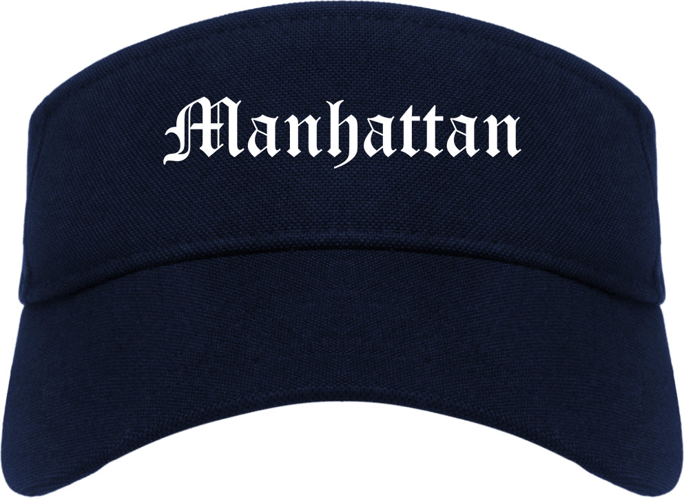 Manhattan Illinois IL Old English Mens Visor Cap Hat Navy Blue