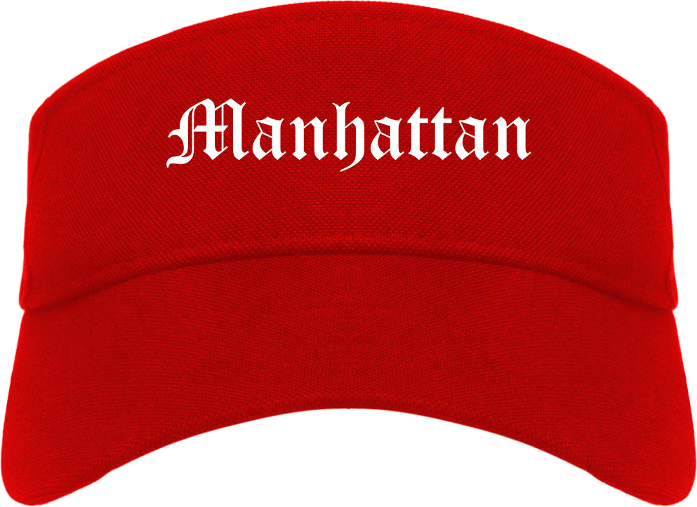 Manhattan Illinois IL Old English Mens Visor Cap Hat Red