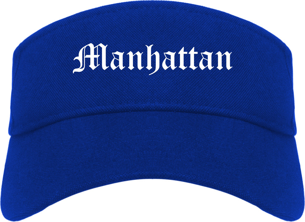 Manhattan Illinois IL Old English Mens Visor Cap Hat Royal Blue
