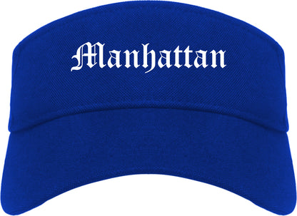 Manhattan Illinois IL Old English Mens Visor Cap Hat Royal Blue