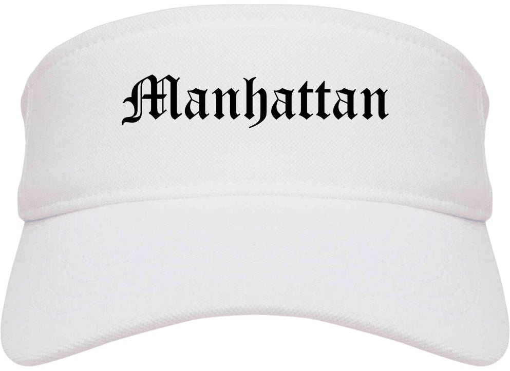 Manhattan Illinois IL Old English Mens Visor Cap Hat White