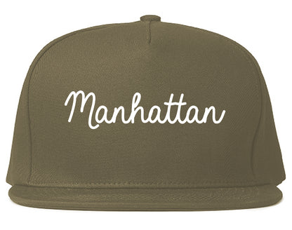 Manhattan Kansas KS Script Mens Snapback Hat Grey