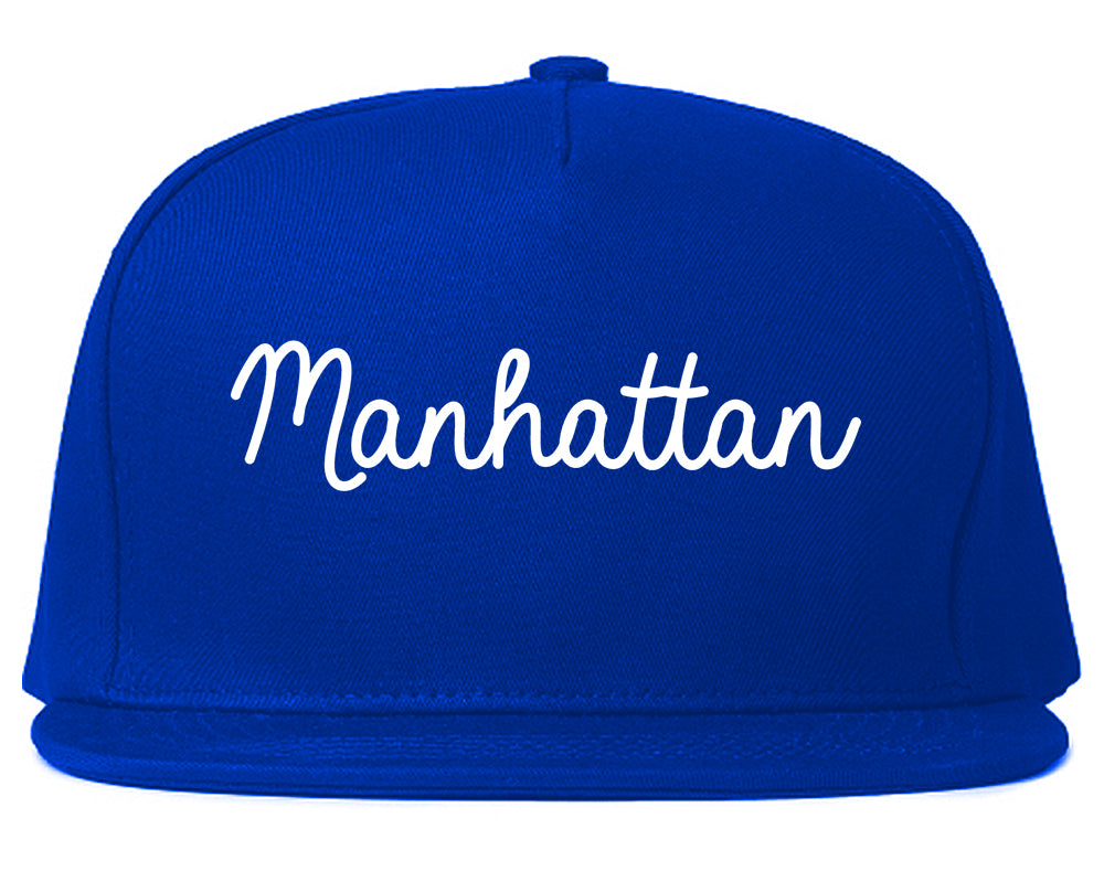 Manhattan Kansas KS Script Mens Snapback Hat Royal Blue