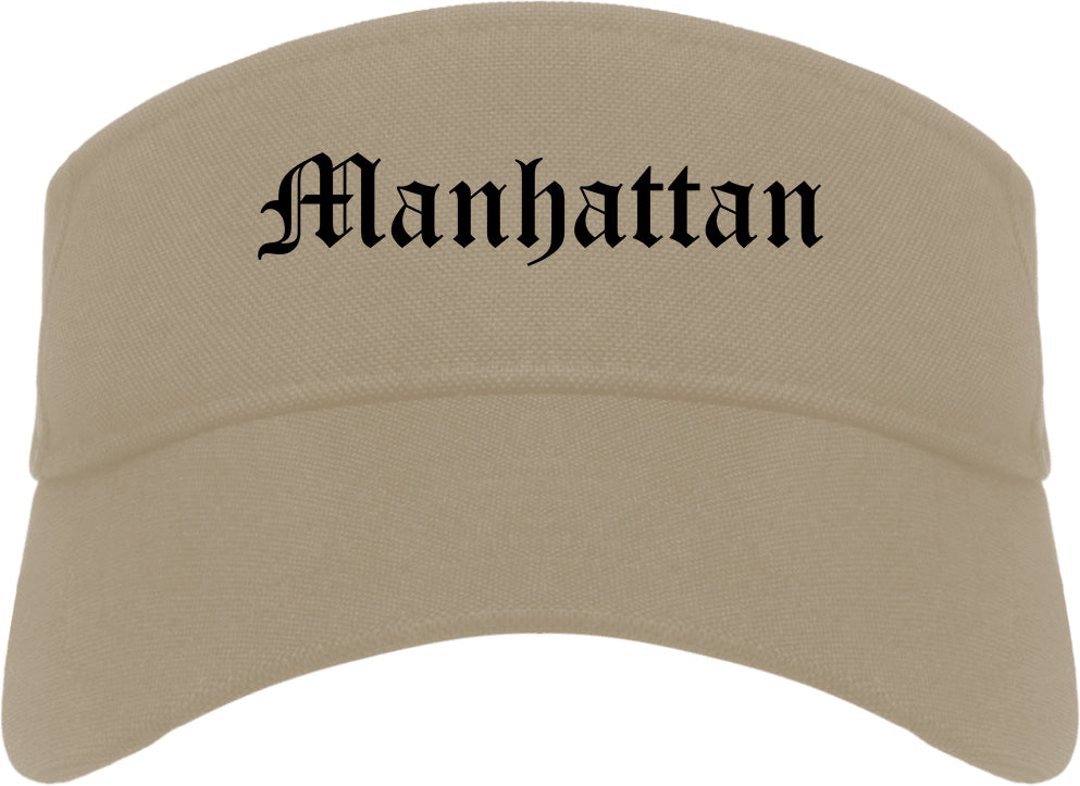 Manhattan Kansas KS Old English Mens Visor Cap Hat Khaki