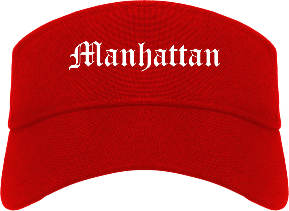 Manhattan Kansas KS Old English Mens Visor Cap Hat Red