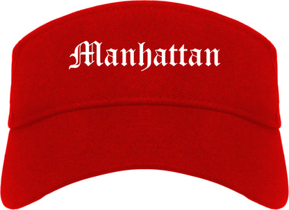 Manhattan Kansas KS Old English Mens Visor Cap Hat Red