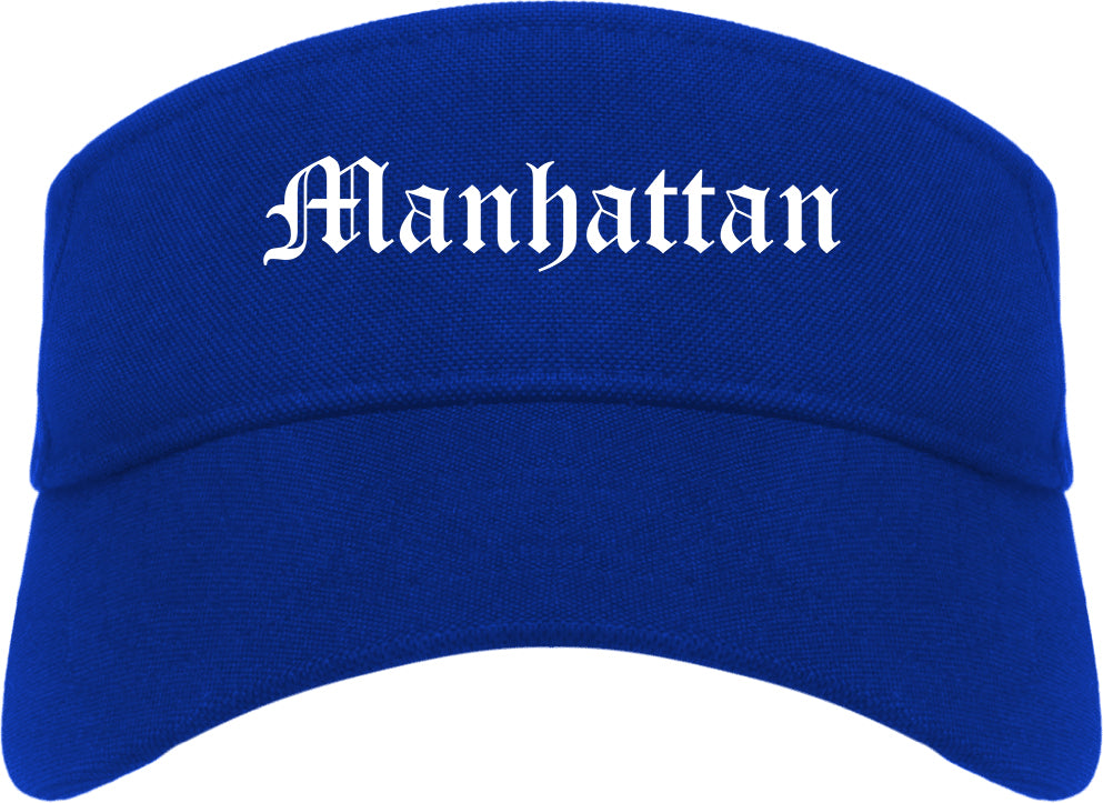 Manhattan Kansas KS Old English Mens Visor Cap Hat Royal Blue