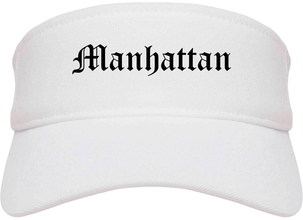 Manhattan Kansas KS Old English Mens Visor Cap Hat White