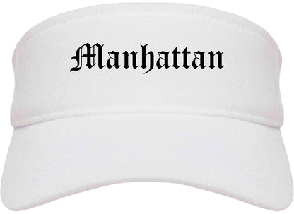 Manhattan Kansas KS Old English Mens Visor Cap Hat White