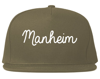 Manheim Pennsylvania PA Script Mens Snapback Hat Grey