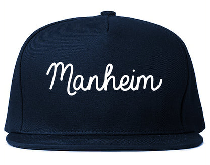 Manheim Pennsylvania PA Script Mens Snapback Hat Navy Blue
