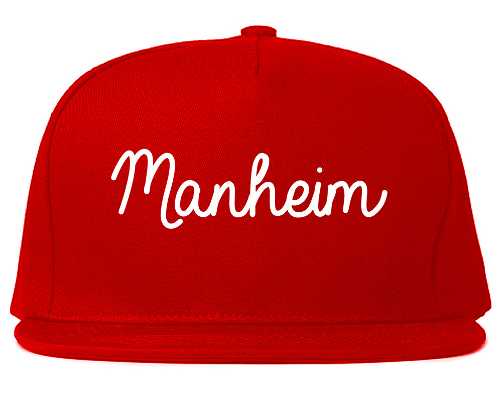 Manheim Pennsylvania PA Script Mens Snapback Hat Red