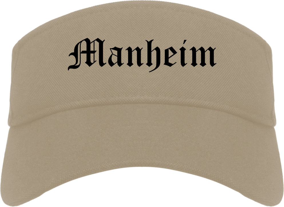Manheim Pennsylvania PA Old English Mens Visor Cap Hat Khaki