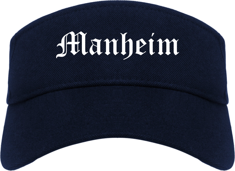Manheim Pennsylvania PA Old English Mens Visor Cap Hat Navy Blue