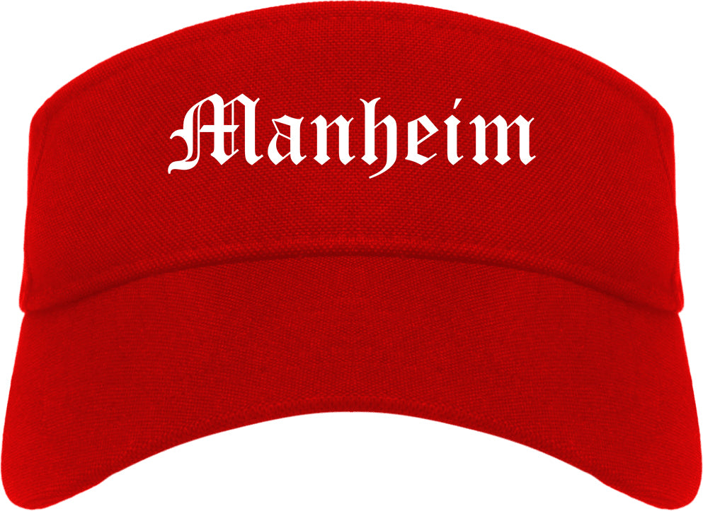 Manheim Pennsylvania PA Old English Mens Visor Cap Hat Red