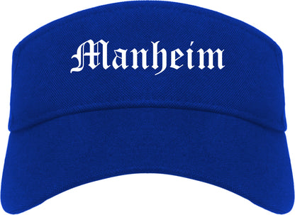 Manheim Pennsylvania PA Old English Mens Visor Cap Hat Royal Blue