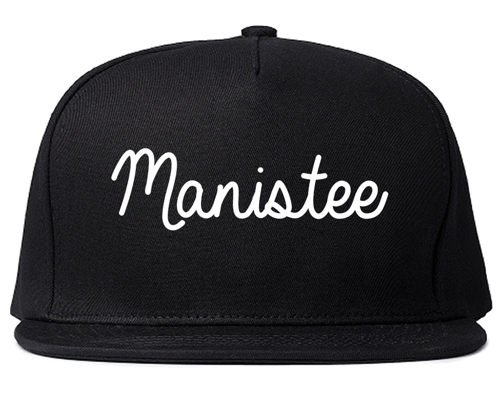 Manistee Michigan MI Script Mens Snapback Hat Black