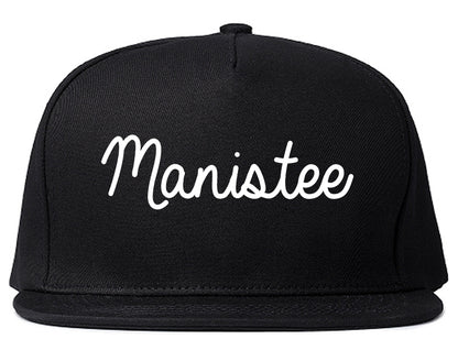 Manistee Michigan MI Script Mens Snapback Hat Black