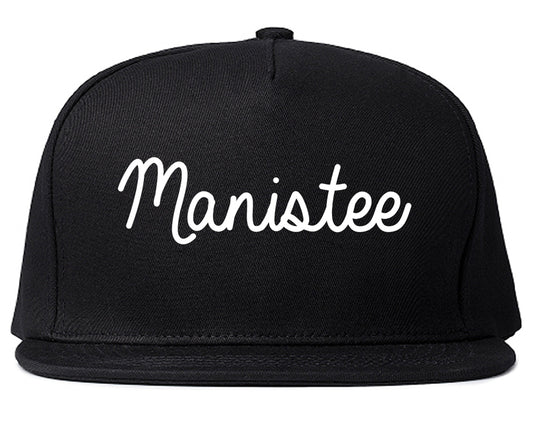 Manistee Michigan MI Script Mens Snapback Hat Black