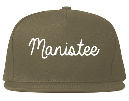 Manistee Michigan MI Script Mens Snapback Hat Grey