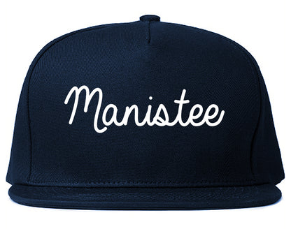 Manistee Michigan MI Script Mens Snapback Hat Navy Blue