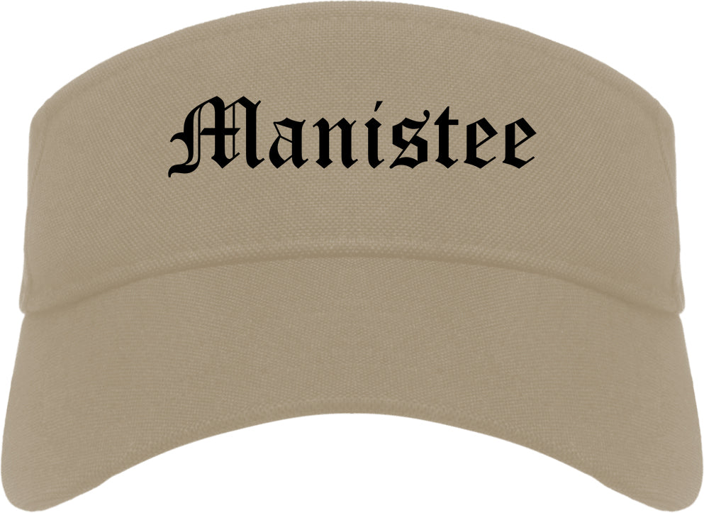 Manistee Michigan MI Old English Mens Visor Cap Hat Khaki