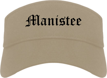 Manistee Michigan MI Old English Mens Visor Cap Hat Khaki