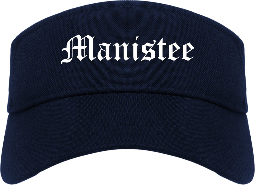 Manistee Michigan MI Old English Mens Visor Cap Hat Navy Blue