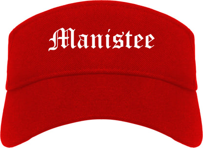 Manistee Michigan MI Old English Mens Visor Cap Hat Red