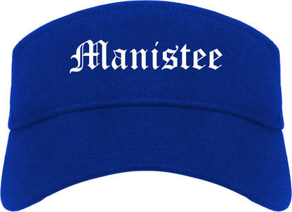 Manistee Michigan MI Old English Mens Visor Cap Hat Royal Blue