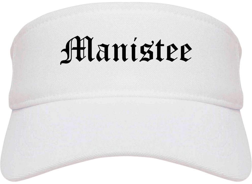Manistee Michigan MI Old English Mens Visor Cap Hat White