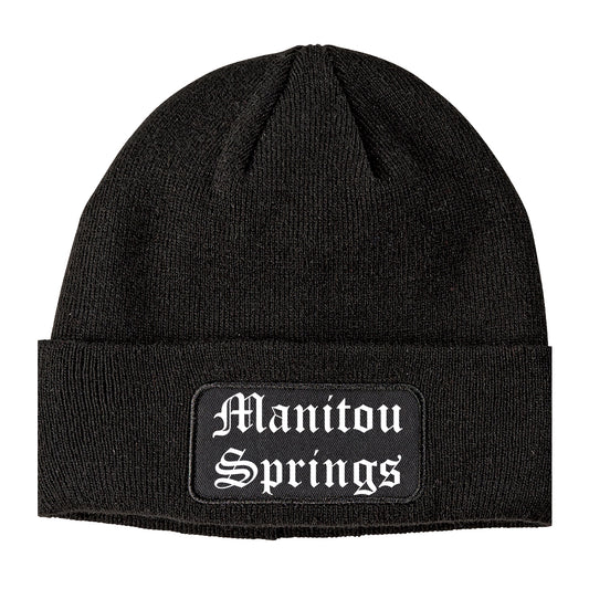 Manitou Springs Colorado CO Old English Mens Knit Beanie Hat Cap Black