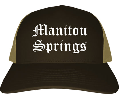 Manitou Springs Colorado CO Old English Mens Trucker Hat Cap Brown