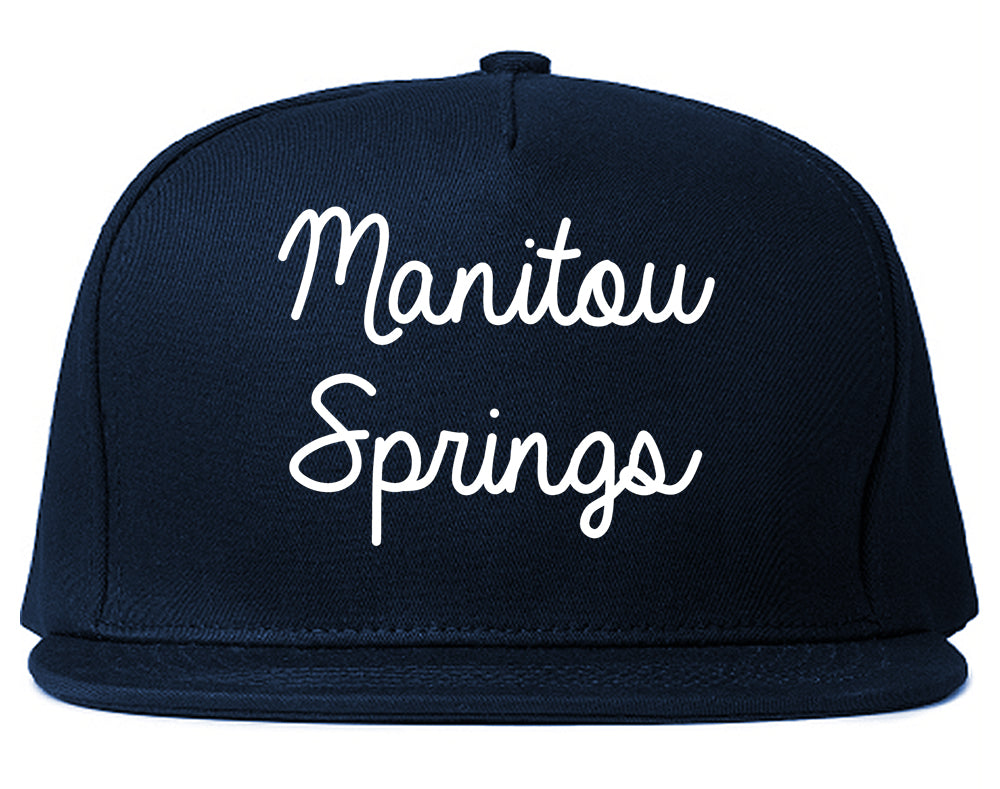 Manitou Springs Colorado CO Script Mens Snapback Hat Navy Blue
