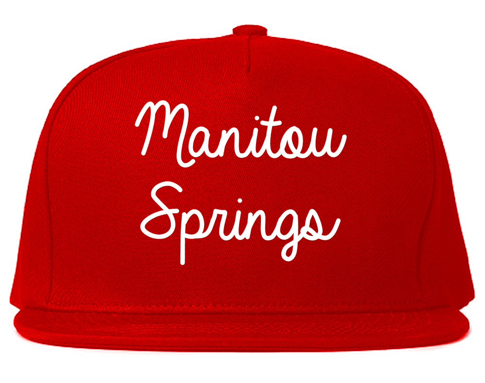Manitou Springs Colorado CO Script Mens Snapback Hat Red