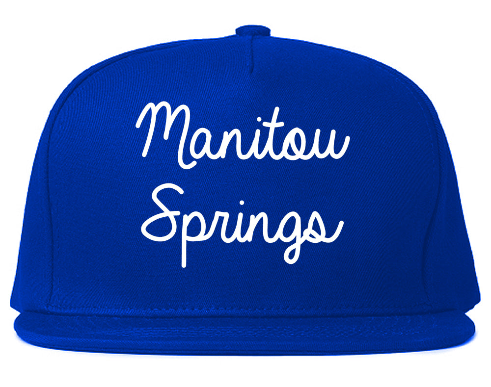 Manitou Springs Colorado CO Script Mens Snapback Hat Royal Blue