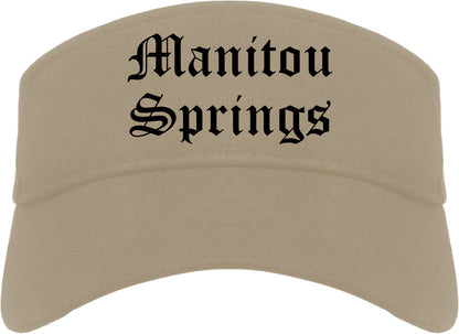 Manitou Springs Colorado CO Old English Mens Visor Cap Hat Khaki