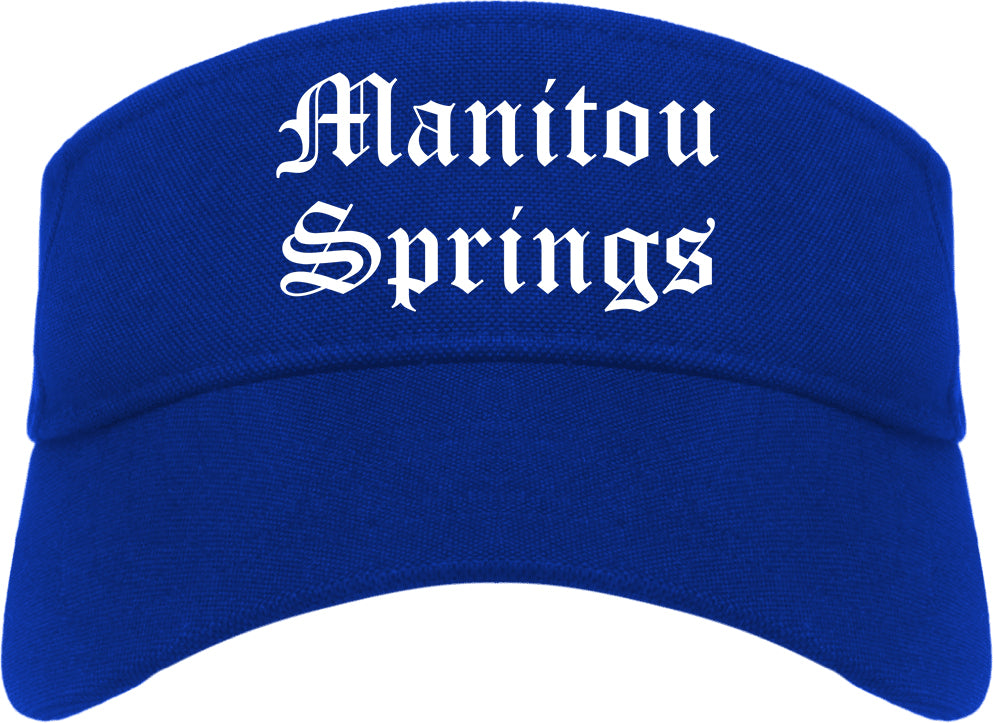 Manitou Springs Colorado CO Old English Mens Visor Cap Hat Royal Blue