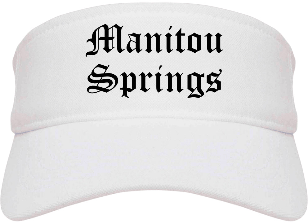 Manitou Springs Colorado CO Old English Mens Visor Cap Hat White