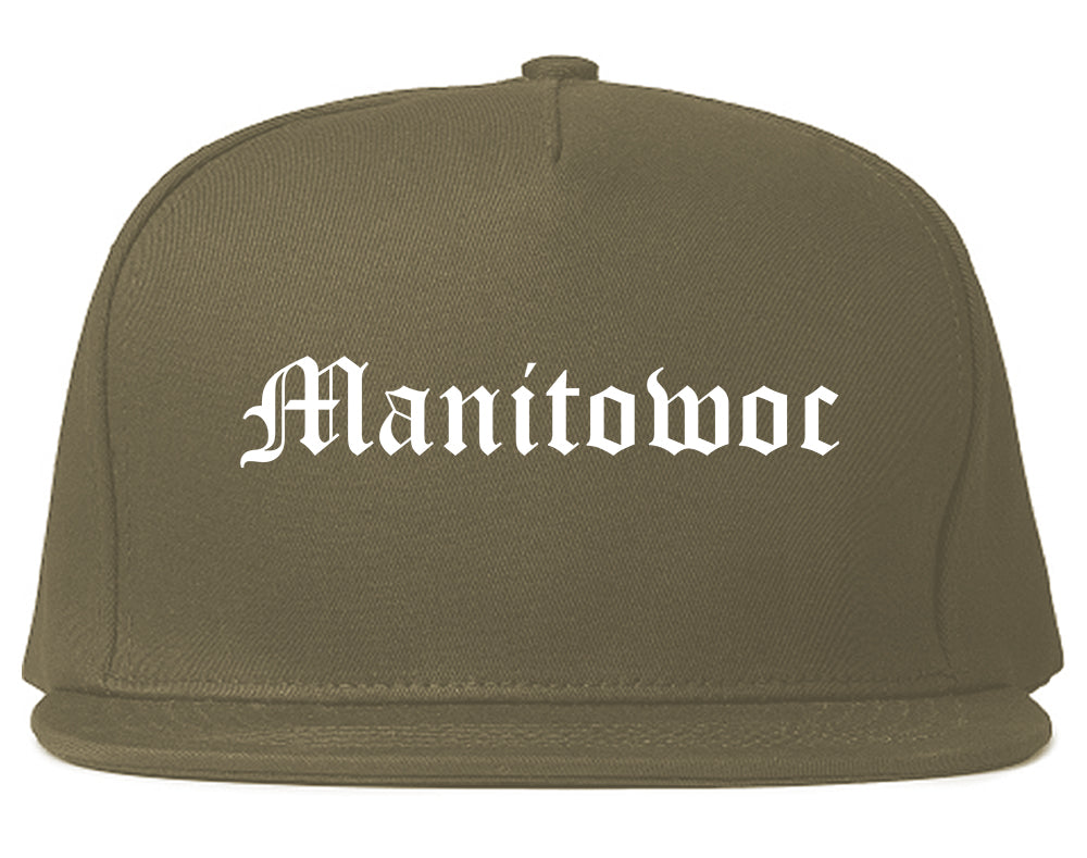 Manitowoc Wisconsin WI Old English Mens Snapback Hat Grey
