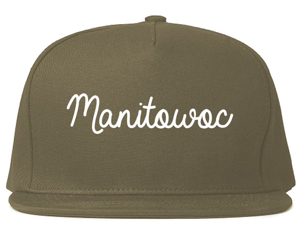 Manitowoc Wisconsin WI Script Mens Snapback Hat Grey