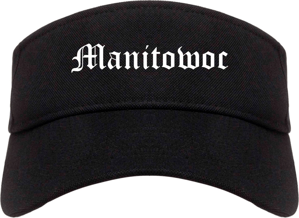 Manitowoc Wisconsin WI Old English Mens Visor Cap Hat Black