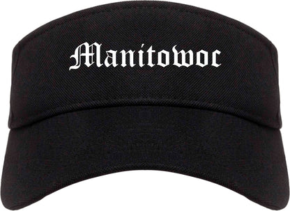 Manitowoc Wisconsin WI Old English Mens Visor Cap Hat Black