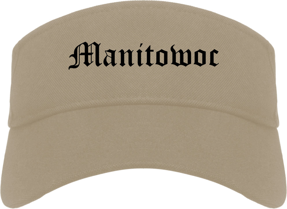 Manitowoc Wisconsin WI Old English Mens Visor Cap Hat Khaki