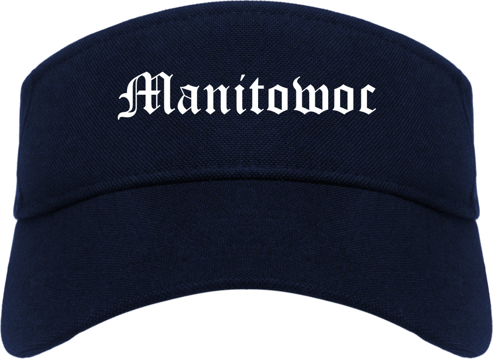 Manitowoc Wisconsin WI Old English Mens Visor Cap Hat Navy Blue